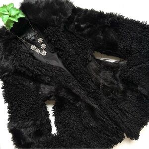 Topshop Black Faux Fur Patchwork Jacket Size XS / 0